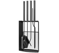 Outsunny Juego herramientas chimenea 5 pzas escoba pala atizador Neg. | Pinzas para chimenea, soporte, juego, metal.