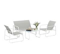 Outsunny conjunto jardín exterior de 4 piezas, muebles jardín exterior con sofá de 2 plazas, 2 sillones, mesa de vidrio templado, tela de textilene transpirable, estructura de acero, caqui