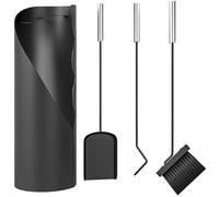 Outsunny Juego Utensilios Chimenea de 4 Piezas, Juego de Accesorios para Chimenea de Metal con Escoba, Pala, Atizador y Cubo, 20x20x65 cm, Negro y Plateado
