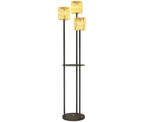 Outsunny Lámpara de Pie Boho Rattán Solar 3 Luces con Estante Amarilla | Luz de jardín independiente, luces autoencendido/apagado, IP44 impermeable, porche/pasillo/terraza