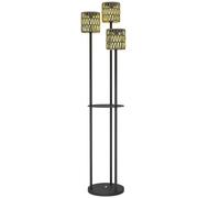 Outsunny Lámpara de pie de ratán bohemia, lámpara de ratán de 3 luces con estante, luz solar de jardín independiente con luces de encendido/apagado automático, IP44 impermeable para porche, camino