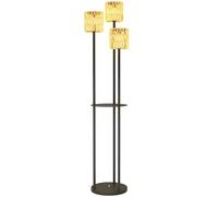 Outsunny Lámpara de Pie Solar de 3 Luces Estilo Boho con Estante Central y Base Redonda, Lámpara de Exterior de Ratán PE y Acero, IP44, para Salón, Dormitorio, Negro y Amarillo