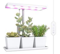 Outsunny Lámpara de Planta Interior, 30 LED, Luz de Crecimiento de Espectro Completo, Ajustable en Altura con Temporizador Automático 8/12/16/24H, 5 de Brillo y 3 Cajas para Invernadero, Jardín