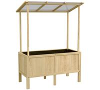 Outsunny Lecho elevado con techo, agujeros de drenaje, revestimiento de tela, resistente a la intemperie, madera de pino, 110x60x152 cm