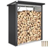 Outsunny Leñera de exterior de acero galvanizado con base elevada y techo inclinado, leñera de exterior cobertizo para leña, montaje rápido, 0,9 m³, 150 x 66,5 x 150 cm, gris oscuro