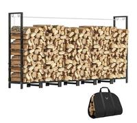 Outsunny Leñera de exterior de acero, leñera de exterior con bolsa para leña de transporte, estructura ajustable y cadenas de metal, porta leña elevada, 0,8 m³, 235 x 31 x 116 cm, negro