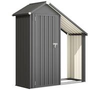 Outsunny Leñero Exterior con Armario para Herramientas 0,77 m² 150x66x162 cm de Acero Galvanizado Gris Oscuro Aosom España