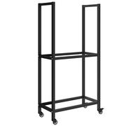 Outsunny Leñero para Exterior e Interior de Dos Niveles con Ruedas en Acero Reforzado, 60x30x119 cm, Negro