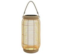 Outsunny Linterna de Jardín de Ratán Sintético Ø18x37 cm Farola Solar de Exterior con Panel Solar Luces LED Encendido y Apagado Automático para Exterior e Interior Arena