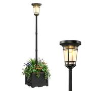 Outsunny Linterna Solar Lámpara de Pie con Maceta 195cm | Exterior, 2 niveles de brillo, sensor de luz, IP44, lámpara solar, para balcón jardín
