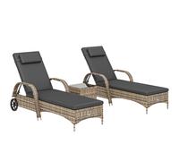 Outsunny Lote de 2 tumbonas : colchón, reposacabezas, inclinación regulable ruedas + mesa baja vidrio templado gris oscuro Aosom España