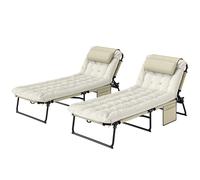 Outsunny Lote de 2 Tumbonas Plegables con Respaldo Ajustable y Colchón Grueso, Beige Aosom España