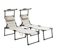 Outsunny Lote de 2 Tumbonas Plegables con Respaldo y Parasol Ajustables, Crema Aosom España