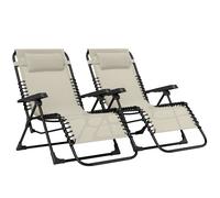 Outsunny Lote de 2 tumbonas plegables reclinables con reposacabezas en textilene, 90 x 65 x 112 cm, beige Aosom España