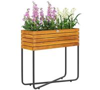 Outsunny - Maceta Rectangular con Agujeros de Drenaje para Interior y Exterior, para jardín de balcón, Madera de Acacia y Acero, 62 x 22,5 x 61 cm, Efecto Madera Natural