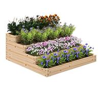 Outsunny Macetero Cuadrado sin Fondo 113x113x46 cm Madera Natural | Cama elevada de madera maciza, macetero escalonado de 4 niveles para hierbas, verduras, frutas y flores