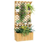 Outsunny Macetero de Madera 52L con Enrejado, Techo Colgante, Natural | Jardín, Techo Colgante, Estantes, Agujeros de Drenaje, Forro de Cama, Macetero Exterior, Plantas Trepadoras Verduras Flores