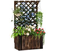 Outsunny Macetero Madera Enrejado, Cama elevada indep., carbonizada | Agujeros de drenaje, jardinera exterior con forro, para verduras, hierbas y flores