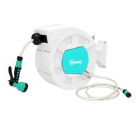 Outsunny Manguera Retráctil de Pared con Carrete de 25+2 m con Bloqueo Retorno Automático y Boquilla de 7 Funciones y Giro 180°