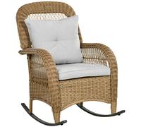 Outsunny Mecedora de estilo boho , Ratán PE, Mecedora de Ratán, Fundas de Cojín Lavables, Natural + Gris claro Aosom España