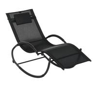 Outsunny Mecedora de Exterior Tumbona Mecedora 120 kg 155x61x88 cm Negro | Reposacabezas, Reposabrazos, Marco Metálico, para Interior y Exterior