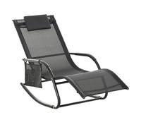 Outsunny Mecedora de Exterior Tumbona Mecedora con Reposabrazos Reposacabezas Acolchado y Bolsillo Lateral Carga 120 kg para Jardín Terraza Patio 150x62x88 cm Negro