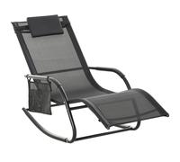 Outsunny Mecedora de Exterior Tumbona Mecedora con Reposabrazos Reposacabezas Acolchado y Bolsillo Lateral 150x62x88 cm Negro