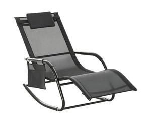 Outsunny Mecedora de Exterior Tumbona Mecedora con Reposabrazos Reposacabezas Acolchado y Bolsillo Lateral Carga 120 kg para Jardín Terraza Patio 150x62x88 cm Negro