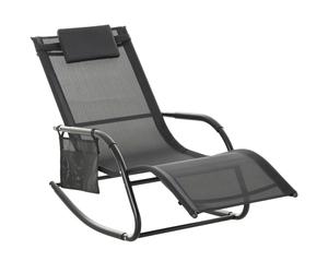 Outsunny Mecedora de Exterior Tumbona Mecedora con Reposabrazos Reposacabezas Acolchado y Bolsillo Lateral 150x62x88 cm Negro
