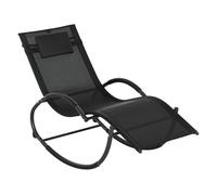 Outsunny mecedora de exterior tumbona mecedora con reposacabezas reposabrazos y marco metálico carga 120 kg para interior y exterior 155x61x88 cm negro 155 cm