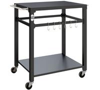 Outsunny Mesa auxiliar de jardín carro de barbacoa con ruedas con ganchos, asas, ruedas bloqueables, 90,5x55x88 cm, negro