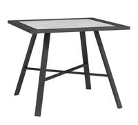 Outsunny Mesa Auxiliar de Jardín con Encimera de Aspecto Piedra Gris y Estructura Negra 55x55x46 cm Mesita de Exterior Compacta