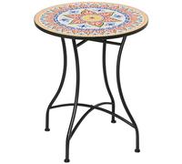 Outsunny Mesa auxiliar de jardín, mesa de centro para exteriores con superficie de mosaico cerámico, estructura metálica, para balcón y terraza, Ø60x71 cm, rojo, azul, blanco