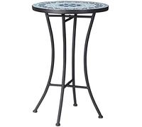 Outsunny Mesa Auxiliar de jardín Redonda de Metal con Tapa de cerámica, diseño de Mosaico, Ф35.5x53.5cm, Azul