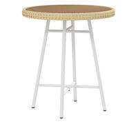 Outsunny Mesa Auxiliar de Ratán Sintético Mesa de Centro Redonda con Tablero de Madera Plástica y Marco de Acero Galvanizado Carga 30 kg para Terraza Balcón Jardín 50x50x55 cm Natural