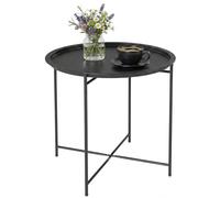 Outsunny Mesa Auxiliar Redonda con Bandeja Extraíble Ø46x50cm Negro