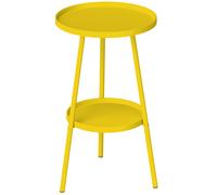 Outsunny Mesa auxiliar redonda de 2 niveles mesa de jardín para terraza salón balcón en metal Ø 32 x 51 cm amarillo