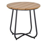 Outsunny Mesa Auxiliar Redonda Mesa de Jardín Exterior con Diseño de Listones y Patas Ajustables Mesa para Exterior Terraza Patio Ø49x48 cm Natural y Negro