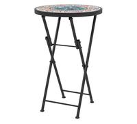 Outsunny Mesa Auxiliar Redonda Mesa de Jardín Exterior Plegable con Encimera de Mosaico y Almohadillas Antideslizantes Mesa para Exterior Terraza Patio Ø35,5x55 cm Multicolor