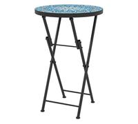 Outsunny Mesa Auxiliar Redonda Mesa de Jardín Exterior Plegable con Encimera de Mosaico y Almohadillas Antideslizantes Mesa para Exterior Terraza Patio Ø35,5x55 cm Azul