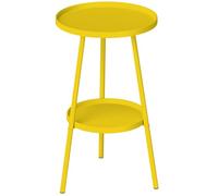 Outsunny Mesa Auxiliar Redonda pequeña con 2 Niveles, Mesa de jardín, para terraza, salón, balcón, Metal, Amarillo