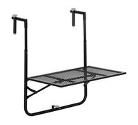 Outsunny Mesa Colgante de Balcón, Mesa Plegable para Balcón de Metal para Barandilla, con Altura Ajustable en 4 Niveles, Carga 10 kg, para Terraza, Jardín, Exterior, 60x60x57-72 cm, Negro