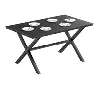 Outsunny Mesa Comedor Jardín 150x90x74 cm Encimera HDPE de Listones Negro | Outsunny Mesa de Terraza Exterior Rectangular, Estructura Metálica, para 6 Personas, Carga 50 kg, para Patio, Balcón