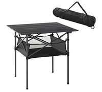 Outsunny Mesa de Camping Plegable Mesa Plegable Portátil Multifuncional con Espacio Almacenaje de Malla y Bolsa de Transporte para Jardín Balcón Patio Exterior 70x70x69 cm Negro