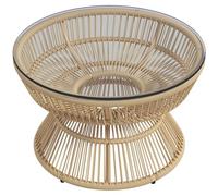 Outsunny - Mesa de centro de jardín redonda, mesa auxiliar de resina con aspecto de ratán y bandeja de cristal templado, 60 x 37 cm