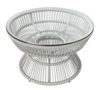 Outsunny Mesa de centro de jardín redonda mesa auxiliar de resina de imitación de ratán y tablero de vidrio templado 60x37 cm Aosom España