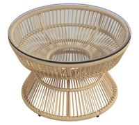 Outsunny Mesa de centro de jardín redonda mesa auxiliar de resina imitación ratán y plato de vidrio templado 60x37 cm Aosom España