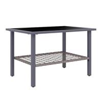 Outsunny Mesa de centro de ratán para exteriores, mesa auxiliar rectangular de té con parte superior de vidrio templado, estante de almacenamiento, almohadillas para los pies, muebles de jardín para