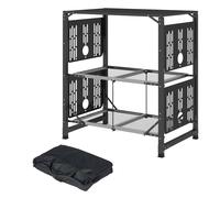 Outsunny Mesa de cocina de camping plegable, acero y aluminio, con bolsa de transporte, 2 mesas, 2 estantes y portavasos Aosom España