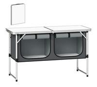 Outsunny Mesa de Cocina de Camping Plegable, Mueble de Cocina de Camping Portátil con Armario de Tela Oxford, Marco de Aluminio, para Picnic, BBQ y Actividades al Aire Libre, 120x47x70 cm, Plateado